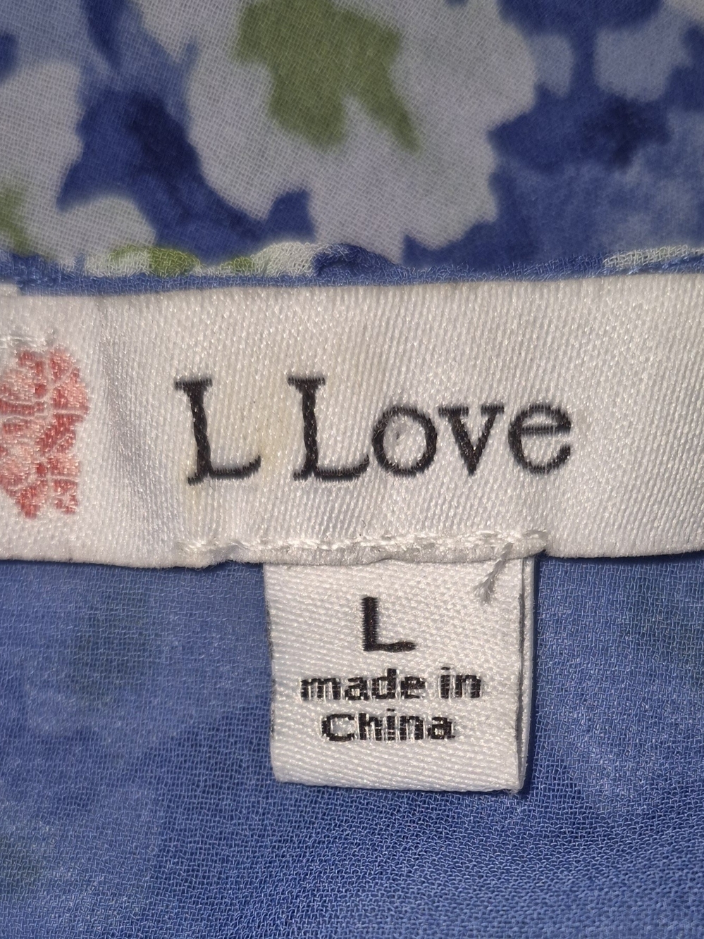 L Love Blue Floral Top with Green Accents